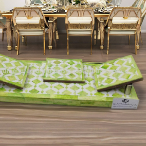 ถาดแบนทำมือรักษ์โลก พร้อมที่รองแก้วฝังกระดูกและมุก สำหรับใช้ในบ้าน โรงแรม ร้านอาหาร - Product Image 1