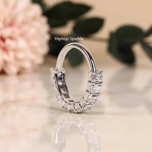 Hiphop Sparkle Women's 925 Sterling <b>Silver</b> Moissanite <b>Emerald</b> Cut Prong Set Trendy Engagement Wedding Anniversary <b>Ring</b> - Product Image 2