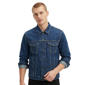 Veste en jean bleu foncé délavé pour homme, col rabattu, boutons, grande taille, automne, avec poches, fabriquée au Bangladesh. - Product Image 6