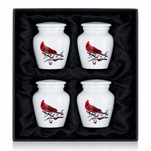 Beautiful Memorial Royal White with Black Bird <b>Keepsake</b> set of 4 Metal Cremation Urns for Funeral <b>Ashes</b> - Product Image 6