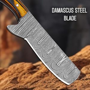 Couteau de boucher industriel OEM en acier Damas, 8 pouces, lame pleine longueur avec manche en bois de Pakka et étui en cuir - Product Image 5