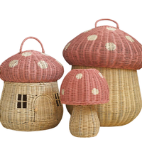 Panier de rangement pour jouets d'enfants en rotin avec couvercle en forme de champignon, boîte décorative naturelle, magnifique mobilier de chambre d'enfant, vente en gros