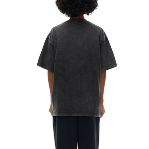 Camiseta Oversize Negra Lavada para Hombre, Cuello Redondo, Hombros Caídos, Algodón, Estilo Urbano Básico, Venta al por Mayor - Product Image 4