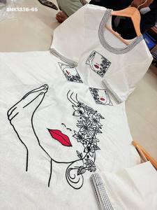 High Quality Pure Khadi Cotton <b>with</b> Embroidered Stripe Pattern-<b>Face</b> Design Semi-Stitched Kurti-Readymade <b>Pant</b> Set Woman Fashion - Product Image 4