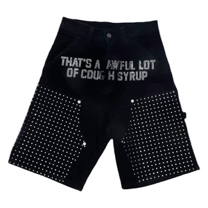 Pantalones Cortos Vaqueros de Mezclilla para Hombre, Estilo Urbano, Cintura Elástica, Corte Holgado, 100% Algodón, con Pedrería Sólida Personalizada - Product Image 3