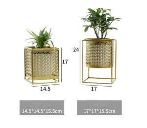 Light Luxury Golden Hollow Aluminum Eco-Friendly <b>Planter</b> Green Plant Metal Flower Stand <b>Square</b> Pattern Indoor Garden - Product Image 4