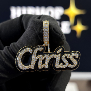 <b>Custom</b> Script <b>Name</b> Pendant 925 Sterling Silver VVS Moissanite Fully Iced Black Enamel Hip Hop <b>Necklace</b> Gold Plated Bling Jewelry - Product Image 1