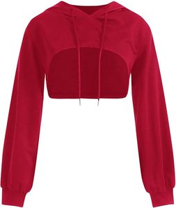 Sudadera con capucha corta de color sólido, manga larga, informal, para otoño, para mujer - Product Image 1