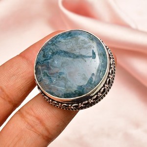 <b>Moss</b> <b>Agate</b> <b>Ring</b> Handmade Sterling Silver IGI Certified Vintage Luxury Elegant Jewelry Size 6 Gift for Women Fine Jewelry - Product Image 3