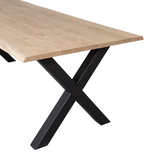 Industrial Design Solid Wood Dining <b>Table</b> with Metal X-Legs <b>Foldable</b> Rectangle Modern Home Furniture Stable 4 Seater - Product Image 3
