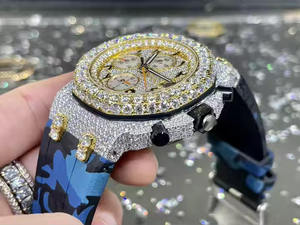 Montre pour homme en acier inoxydable avec mouvement ETA de luxe, bracelet de 20 mm, verre, diamant moissanite naturel VVS, quartz, 10 bars d'étanchéité - Product Image 2