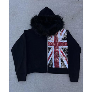 Fur Zip Up Hoodies y2k <b>grunge</b> <b>clothes</b> Vintage Printed Jacket long sleeve Hoodie Fur Collar Fashion Outgoing Unisex - Product Image 5