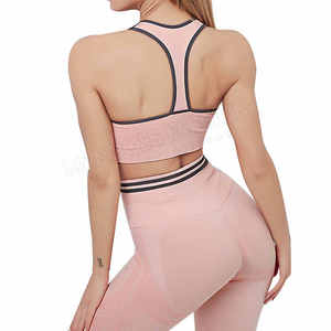 Leggings de yoga roses sans couture, taille mi-haute, côtelés, écologiques, pleine longueur, pour femmes, personnalisables OEM/ODM, pour le fitness et le sport - Product Image 2