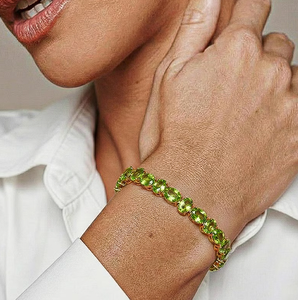 สร้อยข้อมือรูปไข่ประดับเพอริดอทสีเขียว เงินแท้ 925 ชุบทอง สร้อยข้อมือแบบโซ่รูปไข่ สำหรับงานแต่งงาน ของขวัญ - Product Image 3