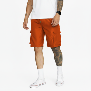Men's Solid Color Cargo Shorts Mid Waist Drawstring Closure Bermuda Style Casual Pants Pockets 100% Cotton Quick Dry Canvas - Product Image 1