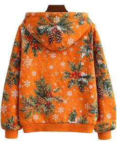 Sudadera con Capucha para Mujer con Estampado de Copos de Nieve Navideños en Color Naranja, Felpa de Algodón, Estilo Casual, Fabricante Personalizado, Proveedor de Ropa al por Mayor - Product Image 2