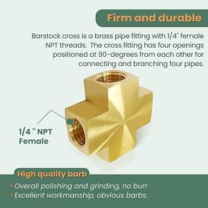 ข้อต่อทองเหลืองแบบกากบาท ขนาด 1/4" NPT เกลียวในเท่ากัน 4 ทาง ข้อต่อแบบตัวเมียทั้งหมด OEM ขึ้นรูปด้วยวิธีการตีขึ้นรูป รูปทรงหกเหลี่ยมต่ำ AOL-027 - Product Image 3