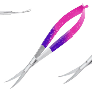 Ciseaux à cuticules de précision incurvés multicolores en acier inoxydable tranchant à ressort avec poignée texturée et logo personnalisé pour - Product Image 2