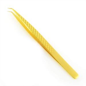 Pince à épiler d'extension de cils Gold Diamond Grip 45 degrés courbé 6 mm fibre pointue en acier inoxydable pour un faux parfait - Product Image 1
