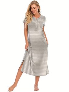 2026 Women's Animal Print 100% Cotton Breathable Super Soft Loose Short-Sleeve Sleep Dress & Pajama Set Spring Summer Bangladesh - Product Image 2