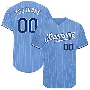 Anti-Bacterial Top Quality OMMiZ men Custom <b>Light</b> Blue White Pinstripe Royal-White Authentic Baseball Jersey - Product Image 1