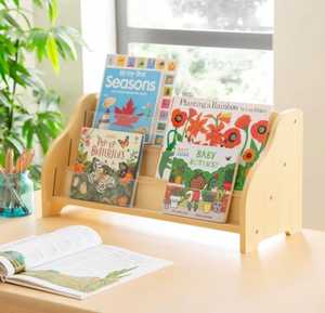 Étagère de bureau inclinée à 4 niveaux en bois naturel, présentoir de livres pour enfants orienté vers l'avant, support de rangement pour livres illustrés sur table - Product Image 3