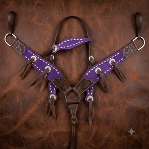 SAISHAS - Conjunto completo de equipo ecuestre de cuero genuino con cabezada, pechopetral y riendas de estilo western, con estructura de madera, duradero y de alta calidad. - Product Image 1