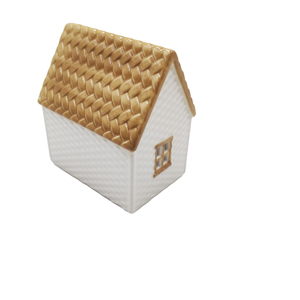 Portavelas Rústico de Cerámica Pintado a Mano, Personalizado, con Techo Dorado, Adorno de Casa de Pueblo, OEM ODM, Venta al Por Mayor para Festividades - Product Image 2