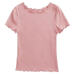 4 pièces ensemble femmes couleur unie décontracté à manches courtes T-Shirt confortable tricoté 100% coton tissu personnalisable hauts Bangladesh - Product Image 1