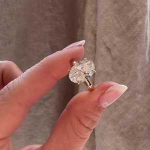 4 Carat Oval Lab Grown Diamond Engagement Ring Plain Straight Shank Solitaire Band Custom Wholesale 14K <b>Solid</b> Gold Factory Price - Product Image 4