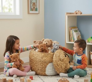 Handwoven Water Hyacinth Animal Storage <b>Basket</b> with Lid Cat Shaped <b>Wicker</b> Toy <b>Basket</b> for Kids Nursery, Playroom, Bedroom - Product Image 6