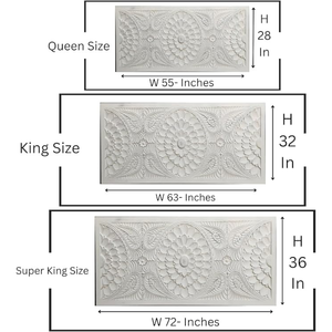 Cabecero de Cama King Size de Madera de Ingeniería, Tallado a Mano, con Diseño de Girasol Vintage y Mandala Boho Blanco, Estilo Smart Art, Decoración para el Hogar - Product Image 6
