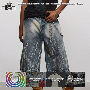Shorts en jean droits style cow-boy pour homme, motif éclair brodé, longueur genou, décontracté, coupe large, tenue d'été en denim - Product Image 5