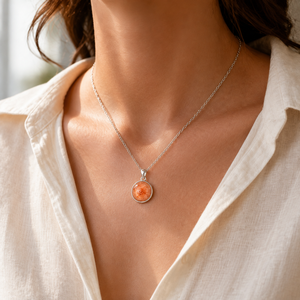 Collar con colgante de piedra del sol engastada en bisel chapado en oro de 18K, plata de ley 925, cabujón naranja melocotón, cadena de cable para personalización al por mayor - Product Image 4