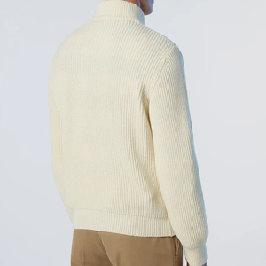 Pull en laine crème pour homme, col zippé 1/4, manches longues, couleur unie, style tricot côtelé épais, idéal pour l'hiver - Product Image 3