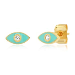Pendientes de tuerca de acero inoxidable, minimalistas, con diamantes de laboratorio, ojo turco, esmaltados, de oro macizo de 18K, joyería de moda - Product Image 2