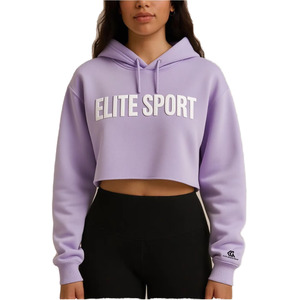 Sweat à capuche court pour femme en molleton bouclette français de qualité supérieure, violet, à manches longues, avec imprimé lettres, idéal pour l'automne - Product Image 1