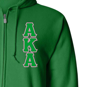 Sudadera con capucha pesada AKA con cremallera completa, bordado de 3 letras, forro polar premium, sudadera con cremallera, ropa personalizada para hermandades griegas, verde Kelly - Product Image 3