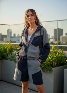 <b>Men</b> Color Blocking Tracksuit Hooded <b>Jacket</b> Shorts Set Breathable Polyester Casual Autumn Wear Regular Fit Drawstring Closure - Product Image 5