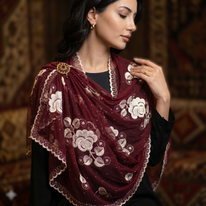 Châles en mousseline de soie personnalisés OEM en gros – Broderie florale en strass, doux, légers, longs, multicolores pour femmes, été - Product Image 2