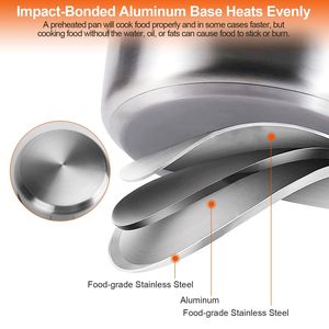 Set di Pentole in Acciaio Inox a Riscaldamento Rapido per Induzione Lavabili in Lavastoviglie Pentole e Padelle da 2,7/3,7 e 2 Quarti Casseruola/Padella da 9,17 Pollici - Product Image 5