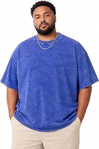 Camiseta de manga corta de mezclilla extragrande para hombre, color sólido, cuello redondo, estilo casual, 100% algodón, tela tejida, camisetas con lavado ácido - Product Image 5