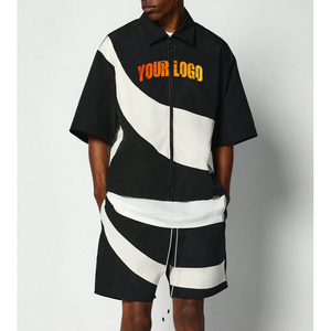 Custom Men Winter 2-Piece <b>Wind</b> <b>Breaker</b> Streetwear Tracksuit Colorblock Solid Shorts Set - Product Image 2