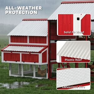 Gallinero Grande Tipo H de 187.3 cm, Caseta de Madera para Gallinas con Techo Resistente a la Intemperie, Nido y Jaula Exterior para Aves de Corral y Conejos - Product Image 5