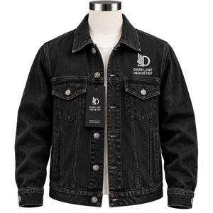 Chaqueta de Mezclilla Negra para Hombre OARH_INT INDUSTRY, Corte Regular, Cierre de Cremallera, Estilo Casual, Diseño con Costuras Decorativas, Prenda Transpirable para Otoño - Product Image 1