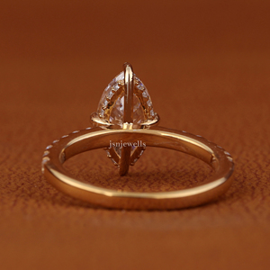 Anillo de Compromiso de Lujo con Diamante Cultivado en Laboratorio, Corte Marquesa, en Oro Sólido de 14K, Anillo de Boda Hecho a Mano con Pavé para Mujer - Product Image 4