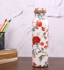 Bouteille d'eau de luxe en cuivre pur à double paroi, écologique, anti-fuite, imprimée, pour la consommation, design ayurvédique, usage domestique et professionnel, United - Product Image 1