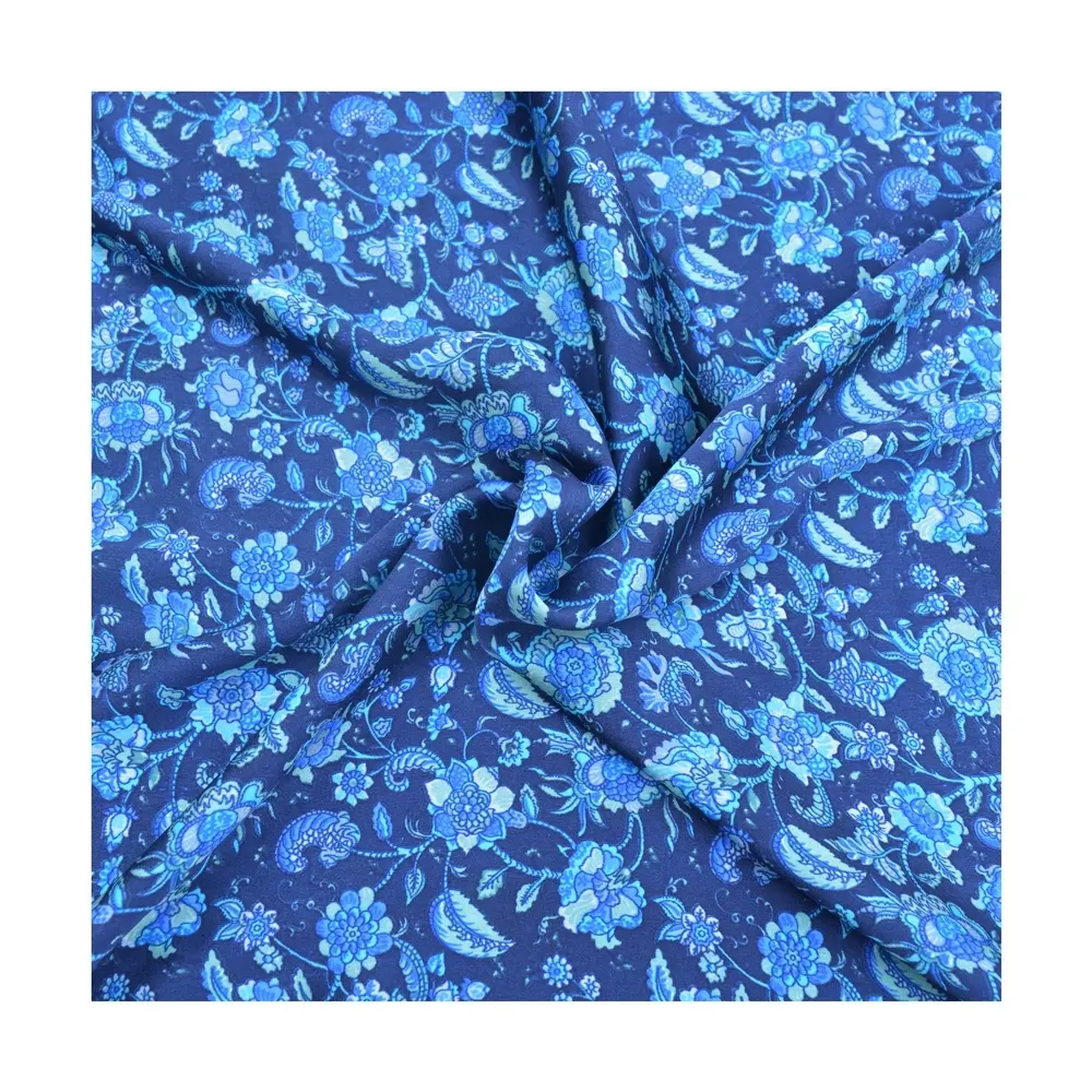 Tela de seda satinada 100% pura para hacer vestidos, gasa con estampado Floral, venta al por mayor, textil impreso indio, tela artesanal para correr