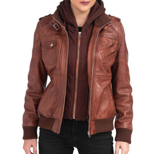 Women's Premium Quality Leather Sleeve Bomber Jacket Breathable Outwear Crop High Quality Fashion Jackets - Product Image 4