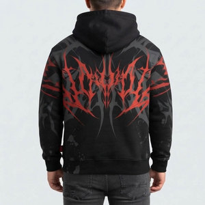 Sweat-shirt à capuche surdimensionné imprimé dragon rouge gothique, sweat-shirt en tricot noir pour homme, sweat-shirt en polaire grande taille pour homme - Product Image 4